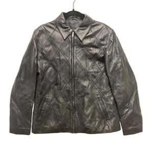 Equador Black Genuine Leather Quilted‎ Zip-Up Jacket With Collar XL
